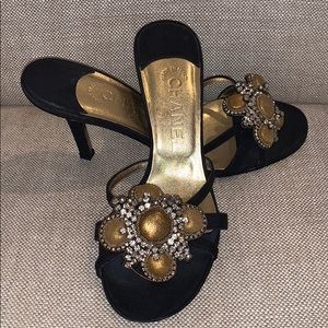 Chanel Rhinestone Detailed Healed Slide Sandals